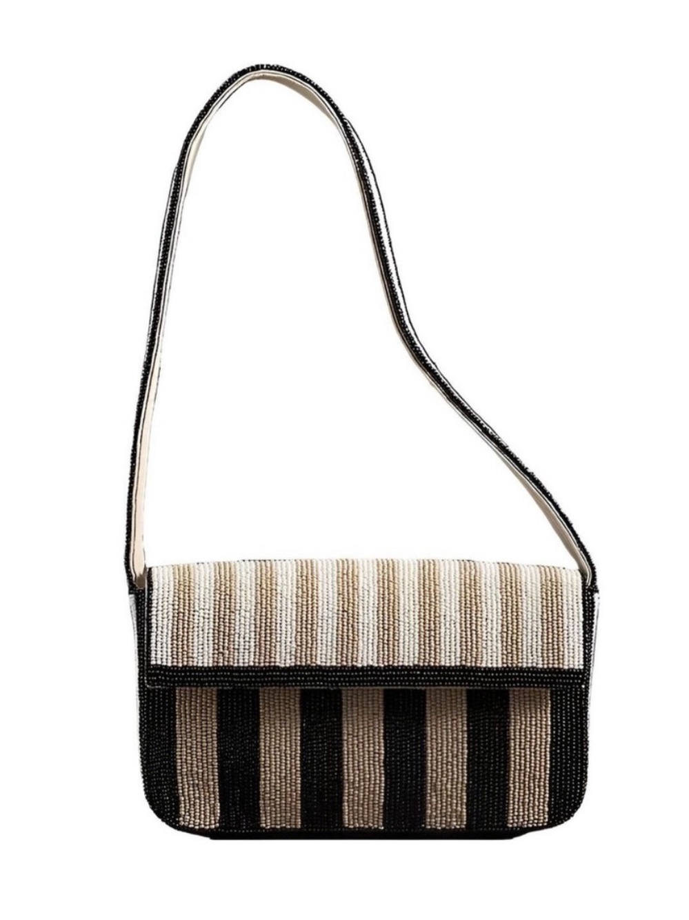 Anthropologie Fiona Beaded Bag — Black and Cream Striped